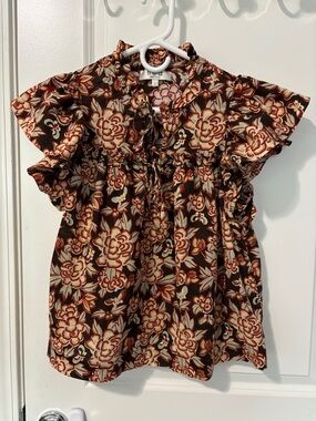 Sea New York Flutter Sleeve Top Sz Small Emelia Print